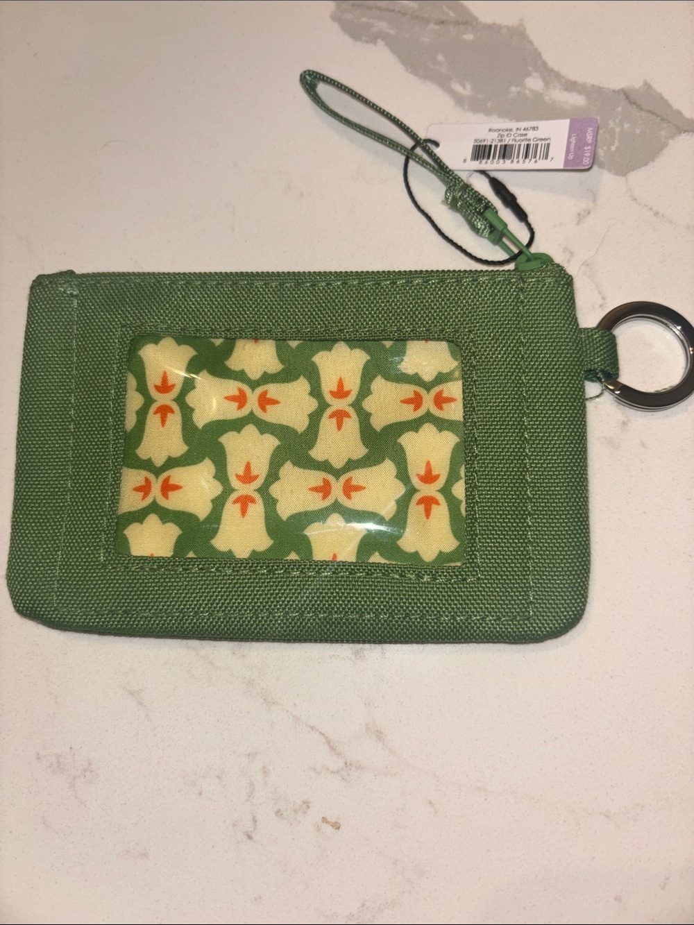 Vera Bradley Green Patterned Card Holder with Key Ring